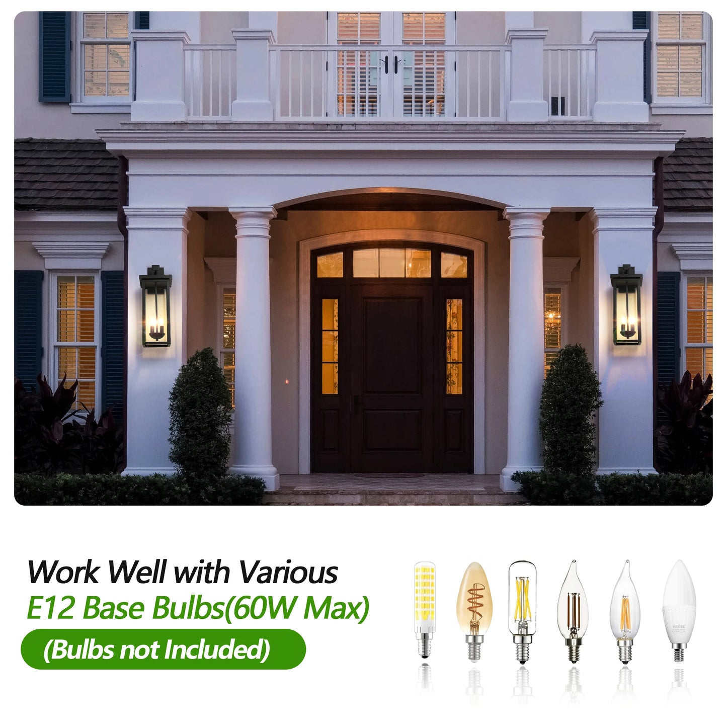 22"(H) Outdoor Wall Lantern with Dusk to Dawn Sensor Matte Black Finish Clear Glass Panels Weatherproof Exterior Light