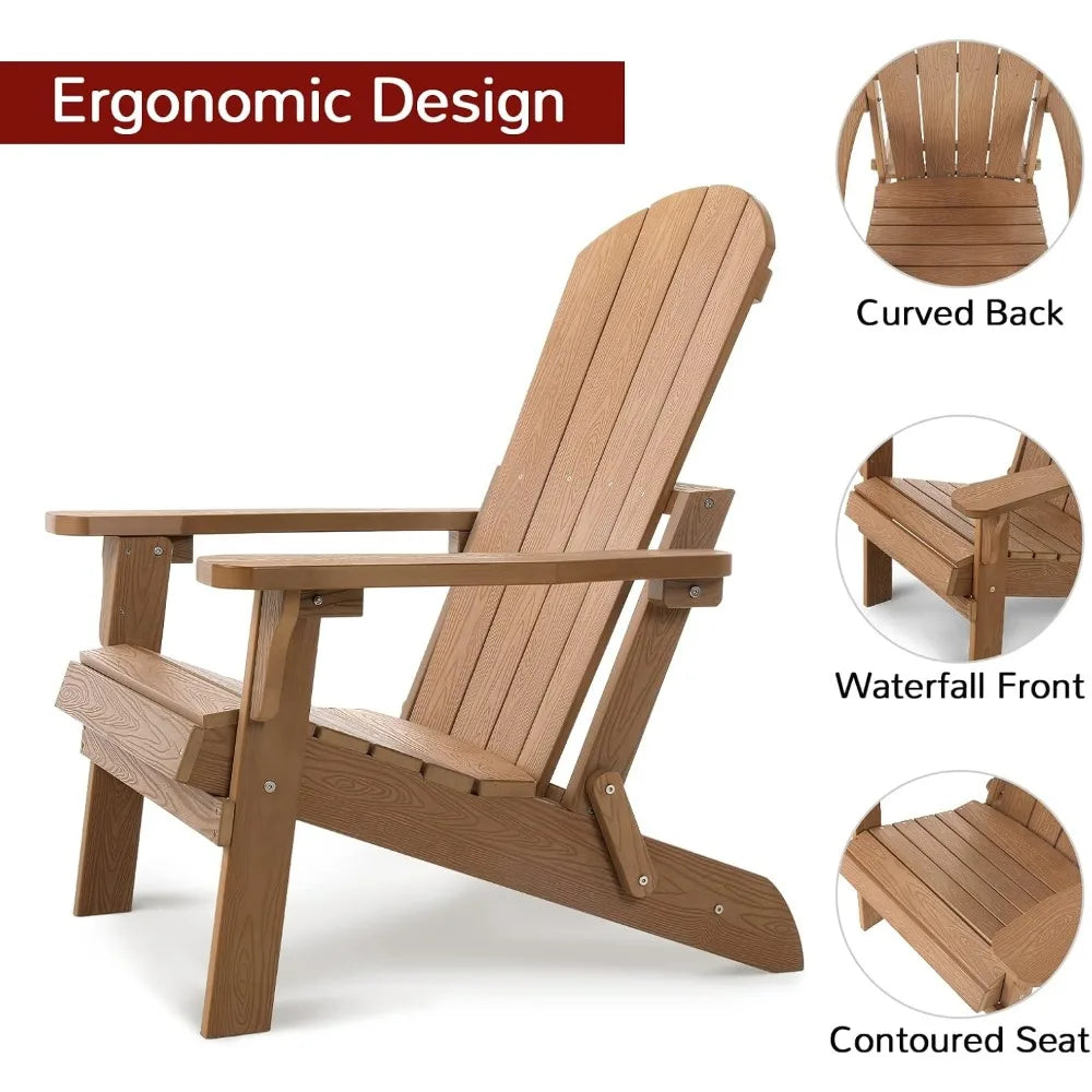 Folding All-Weather Adirondack Chairs Set of 4, 400 lbs Support, Fire Pit Chairs, Outdoor Adirondack Chair, Plastic Chair, for B