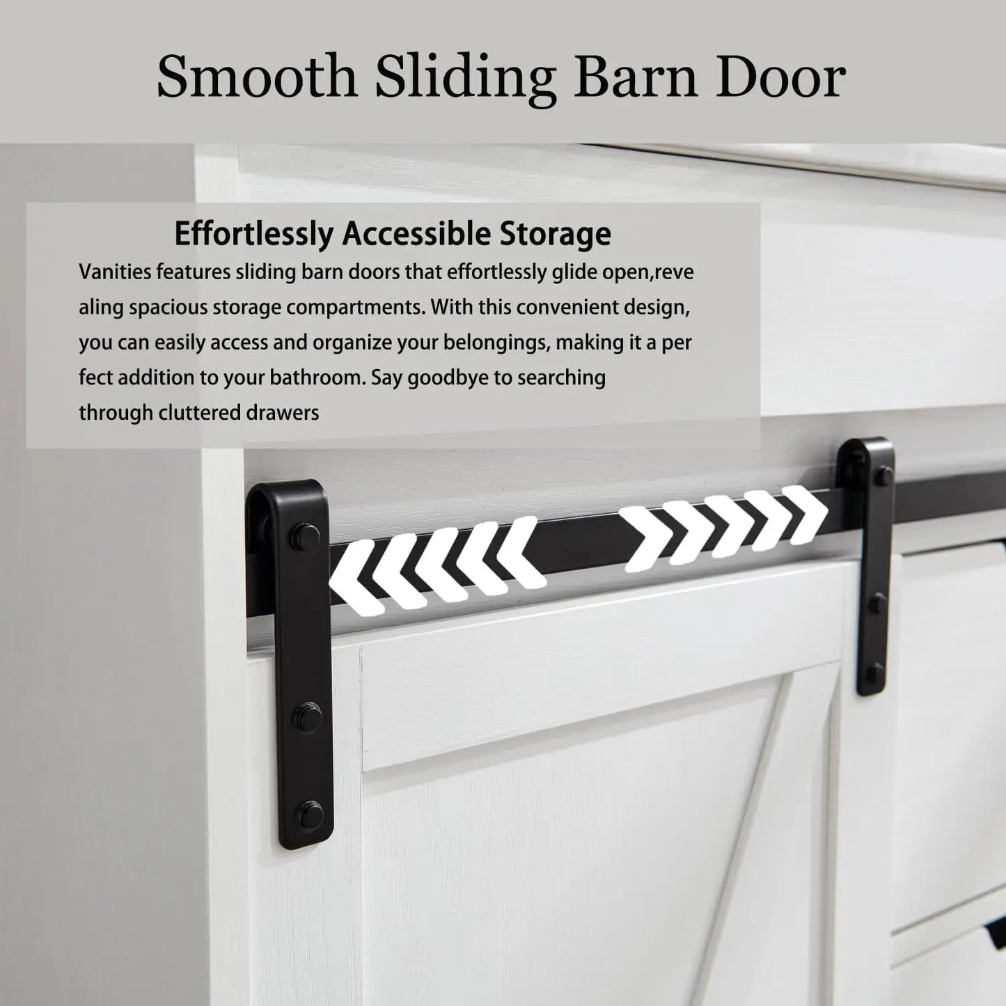30" Farmhouse Bathroom Vanity with Sink, White Sliding Barn Door, Modern Bathroom Cabinet w/3 Drawers & Adjustable Shelves