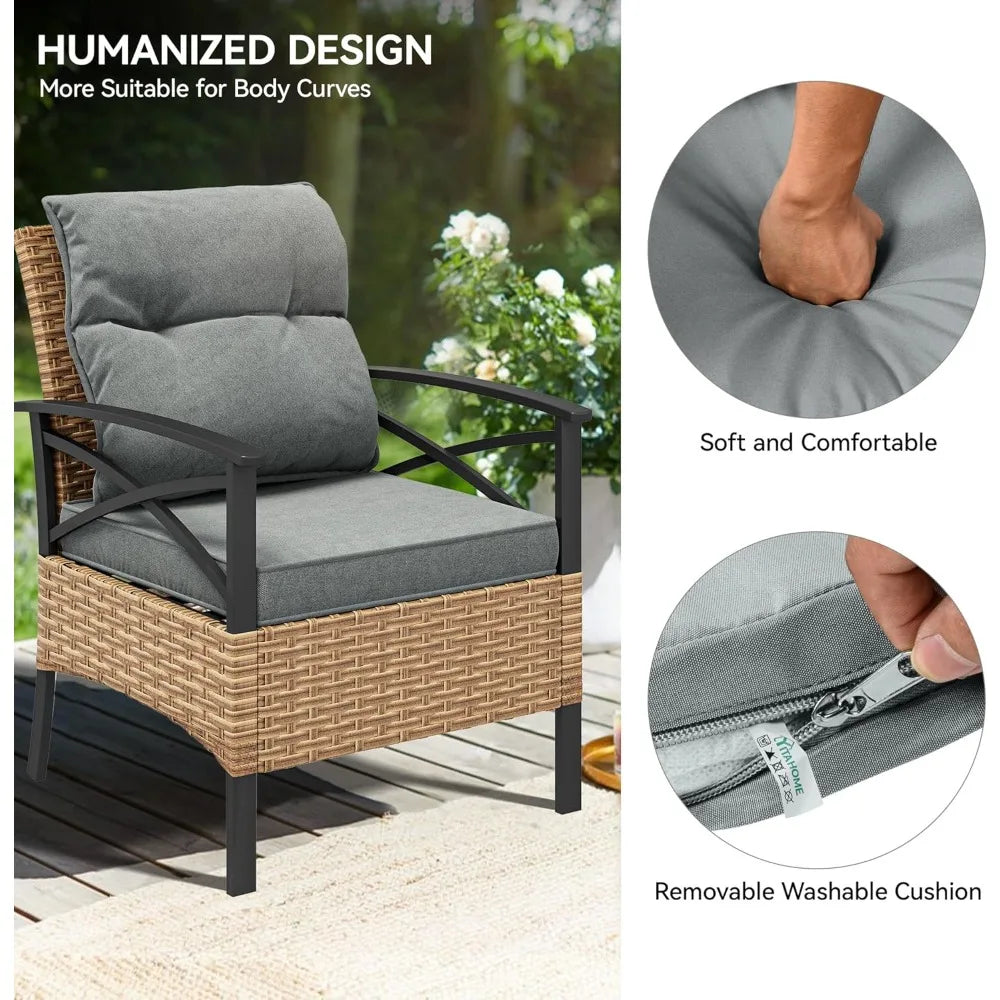 4 pieces patio furniture set outdoor wicker patio conversation set with metal table and soft cushions all-weather rattan bistro