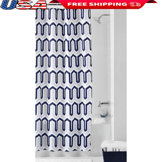 Eye-catching Navy Geometric Polyester Shower Curtain 70x72 Machine Washable Durable Soft Fabric Perfect Bathrooms Guests Kids