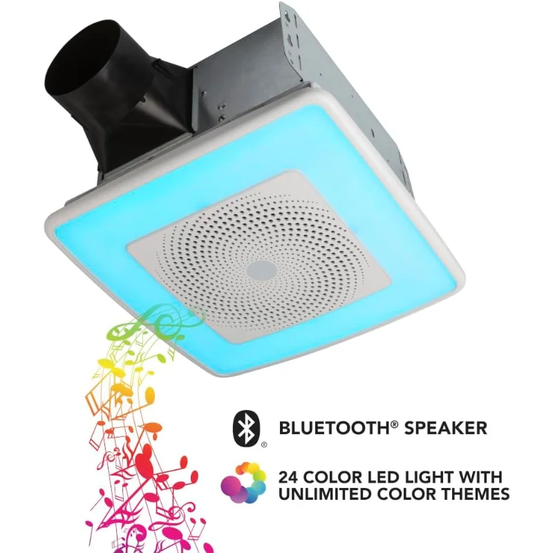 Broan-NuTone ChromaComfort Bathroom Exhaust Fan, 110CFM/1.5 Sones, with Sensonic Bluetooth Speaker and 24-color LED Light