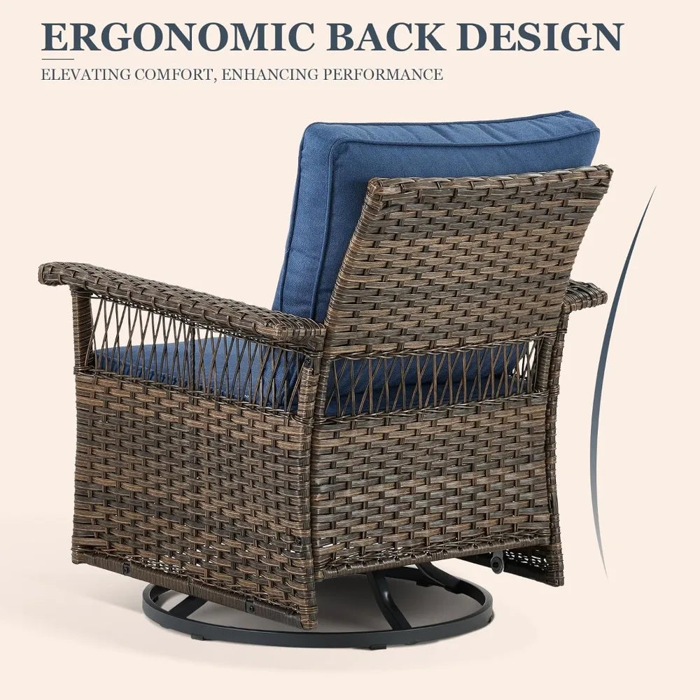 Patio Furniture Set 2 Wicker Swivel Glider Chairs 2 PE Rattan Ottomans with Patio Side Table Wicker Cushions Patio Conversation