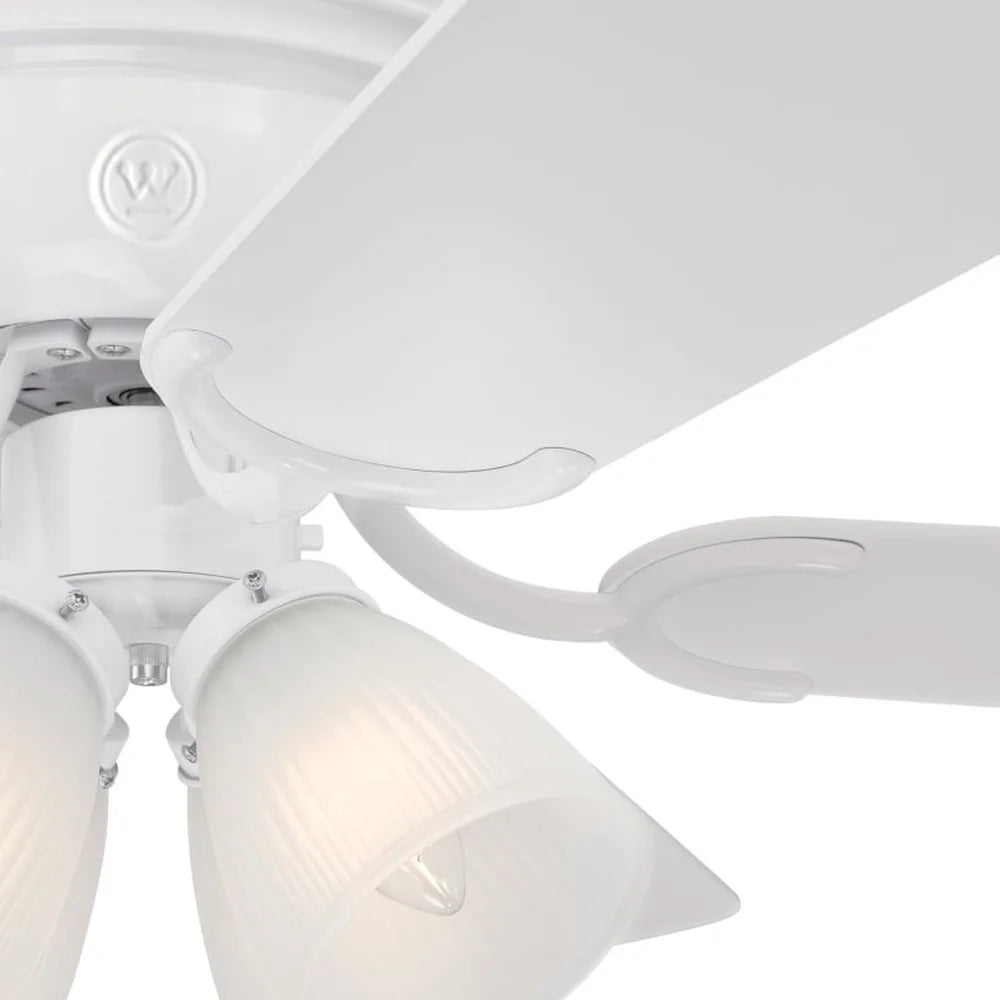 Indoor 52 Inch Reversible Blade Ceiling Fan with Light Kit Dimmable Energy Efficient LED Bulbs Frosted Glass Shades