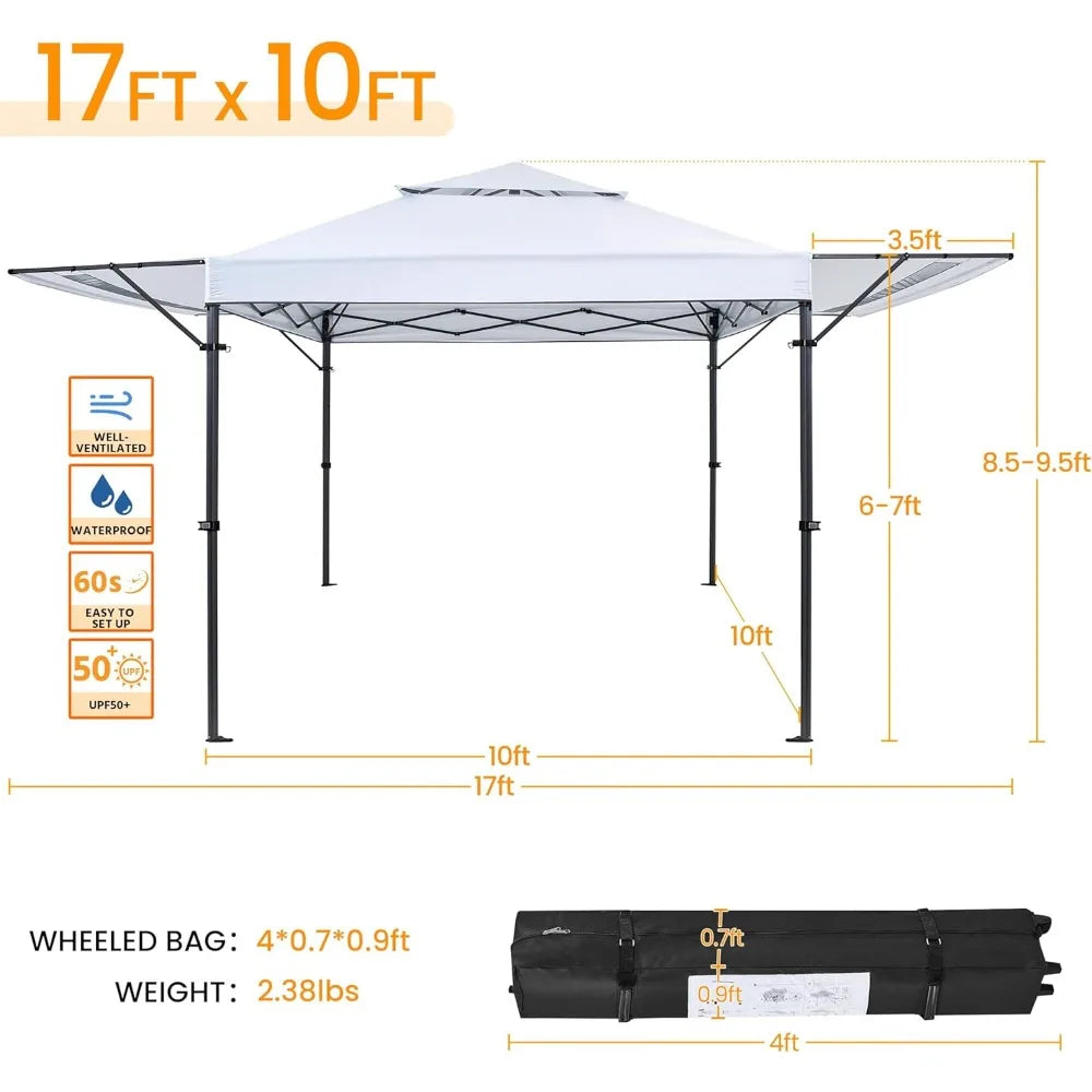 10x17ft Pop Up Canopy with Awnings, 2-Tier Outdoor Canopy Tent, Heavy Duty Instant Shelter with Ventilation, Adjustable Dual Ha