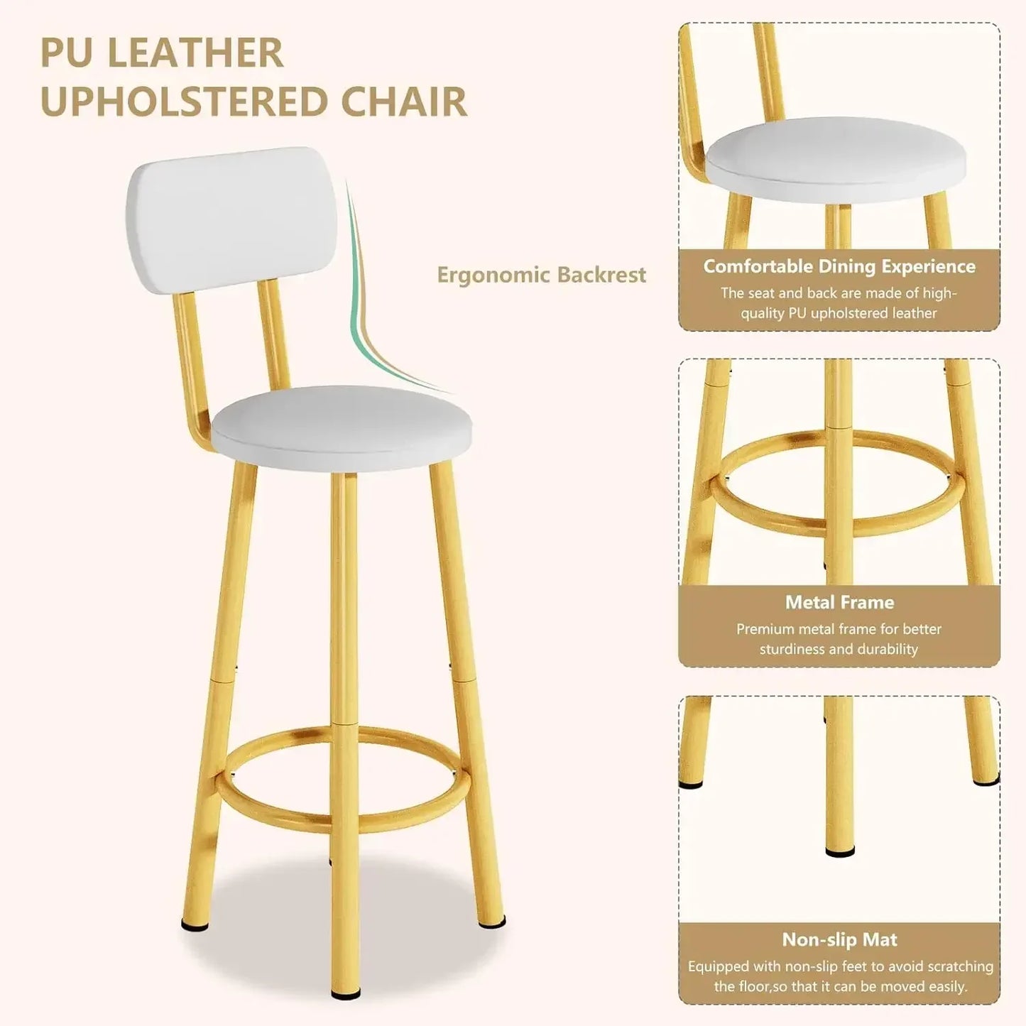 43.3” Dining Table Set, Rectangle Pub Bistro Dining Set Kitchen Table Set Bar Table, 5-Piece, Metal Frame with Backrest Stools