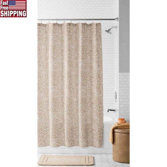 Durable Fabric Shower Curtain 72x72 Leopard Print Taupe Cream Modern Bathroom Décor Machine Washable Easy Care