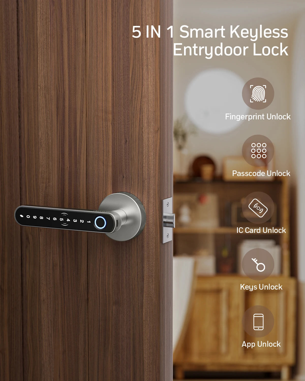 TMZON Smart Door Lock Fingerprint, Keyless Entry Door Lock with Handle, APP/IC Cards/Codes/Keys/Fingerprints Biometric Electroni