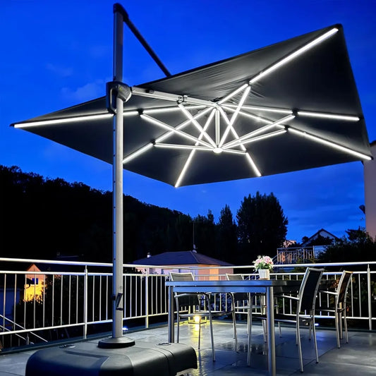 10 Feet Double Top Deluxe Solar Powered LED Square Patio Umbrella Offset Hanging Umbrella Outdoor Market Umbrella Garden Umbrel