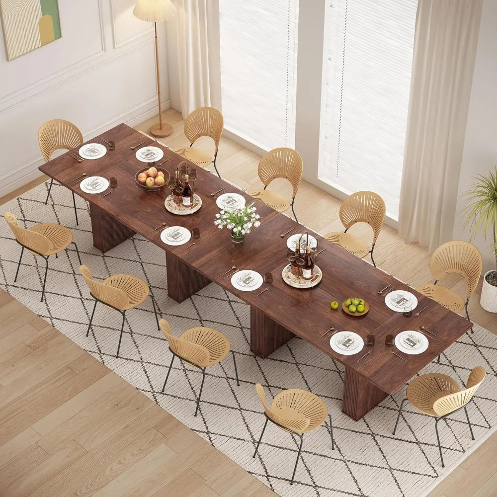 78-Inch Modern Farmhouse Rectangular Dining Table – Long Kitchen/Dining Room Table with Wood Strip Base, Seats 6-10