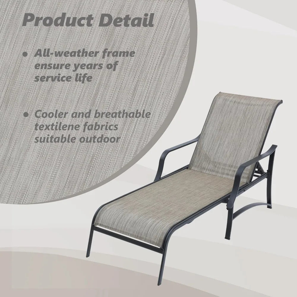 3 Pcs Chaise Lounge Set of 2 Patio Chairs with Adjustable Backrest in 4 Reclining Levels and 1 Metal Bistro Table with Tempered