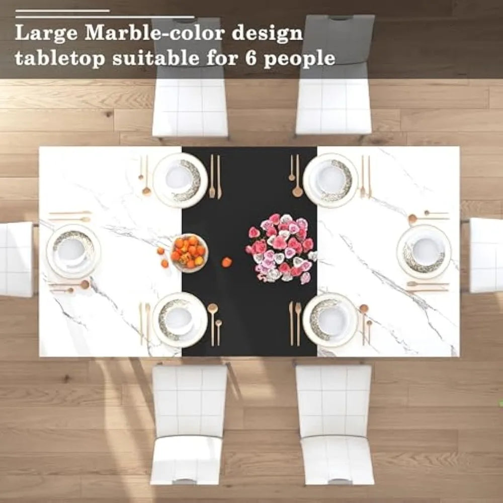 7-Piece Dining Table Set|Wooden Dining Table with 6 Upholstered Chairs for 6 People|70in Kitchen Table W/Waterpoof Tabletop,Leat