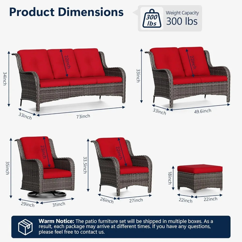 3 Pieces Luxury Wicker Patio Furniture, Outdoor Rattan Furniture with 2 High Back Patio Swivel Chair & Side Table, Thickened
