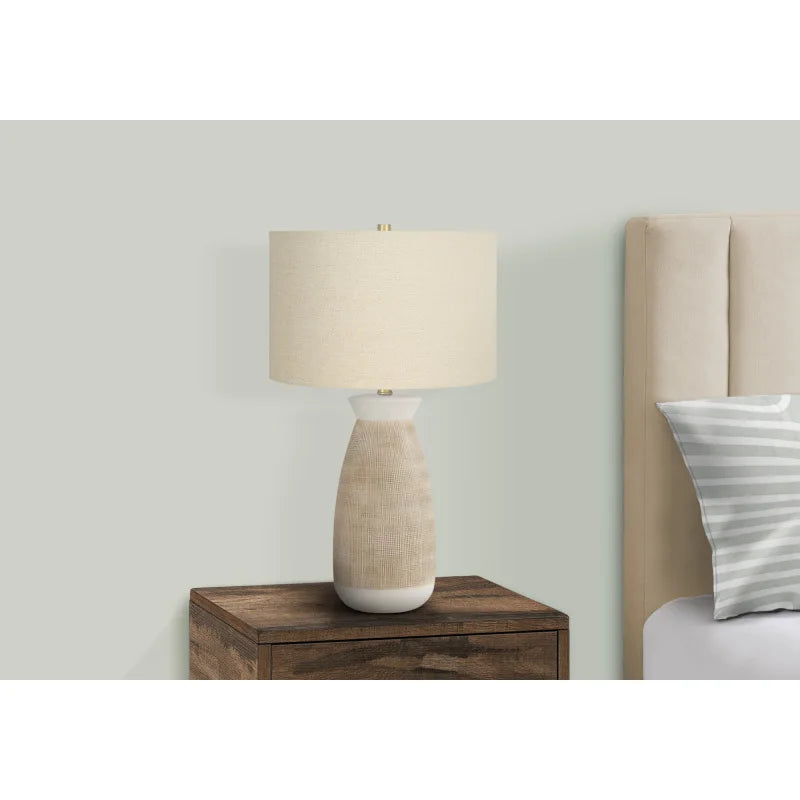 Adds Ambiance space Assembled Base Cream Lamp Lighting Room Shade Table Lighting, 27h, Table Lamp, Cream Ceramic, Beige Shade, C