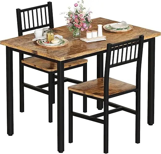 3 Piece Dining Table Set, Small Industrial Kitchen Table and 2 Chairs, Kitchen Breakfast Dining Table Set, Breakfast Table Set