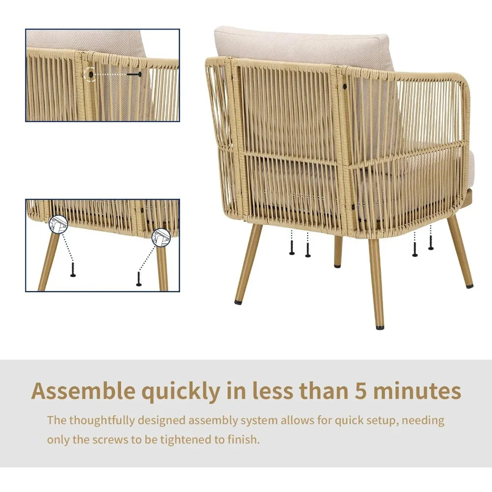 Outdoor Wicker Patio Chairs Set of 2, Rattan Barrel Chairs Patio Furniture Sets with 4“ Hight Desity Cushion