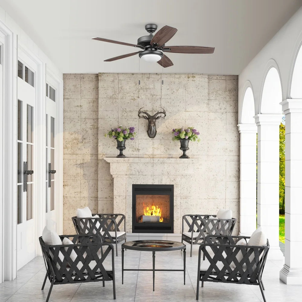 52 Inch Indoor Outdoor Ceiling Fan with Light Pull Chains Reversible Motor Dimmable Integrated Light Kit Medium Large Spaces