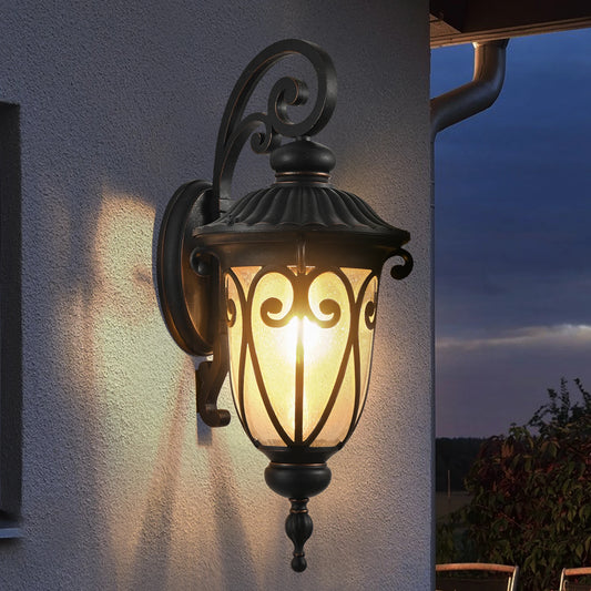 Classic Outdoor Wall Lantern, Black Vintage Wall Sconce with Bubble Glass, Waterproof Exterior Light Fixture for Porch, Patio