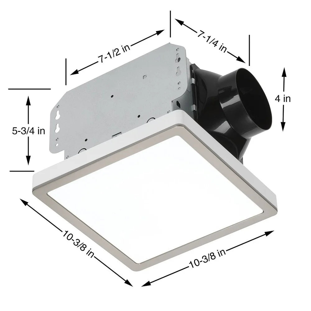 70 CFM Exhaust Ventilation Fan with Dimmable LED Light Brushed Nickel Trim Quiet Operation Easy Installation Humid Areas