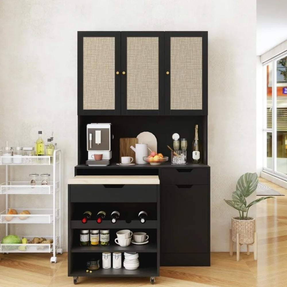 69.29" Kitchen Pantry Storage Cabinet, Modern Buffet Cabinet with Kitchen Cart Hutch with Microwave Stand, Food Pantry Cabinet w