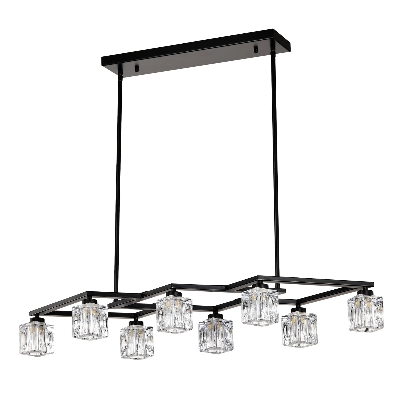 Matte Black Crystal Chandelier for Dining Room, 8-Light Kitchen Chandelier Light Fixture Modern Metal Industrial Chandeliers for