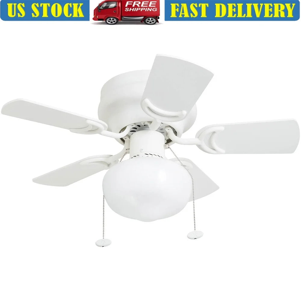 Hero 28" White Low Profile Ceiling Fan with Light