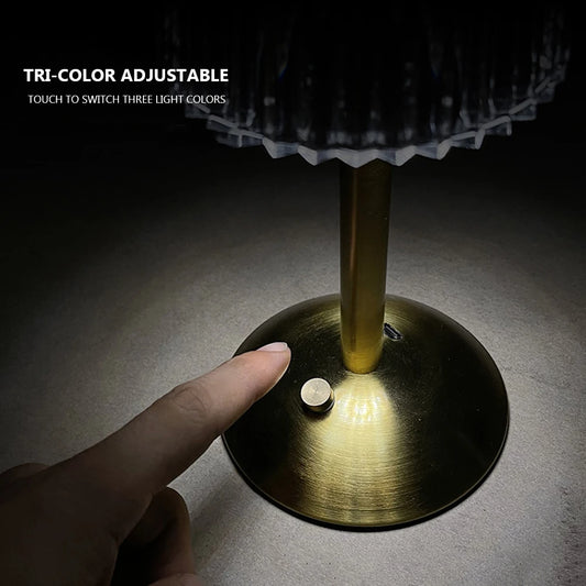 LED Gold Small Lamp Rechargeable 3 Color Modes Dimmable Crystal LED Touch Lamp Touch Desk Light for Bedroom Read Office Home Bar