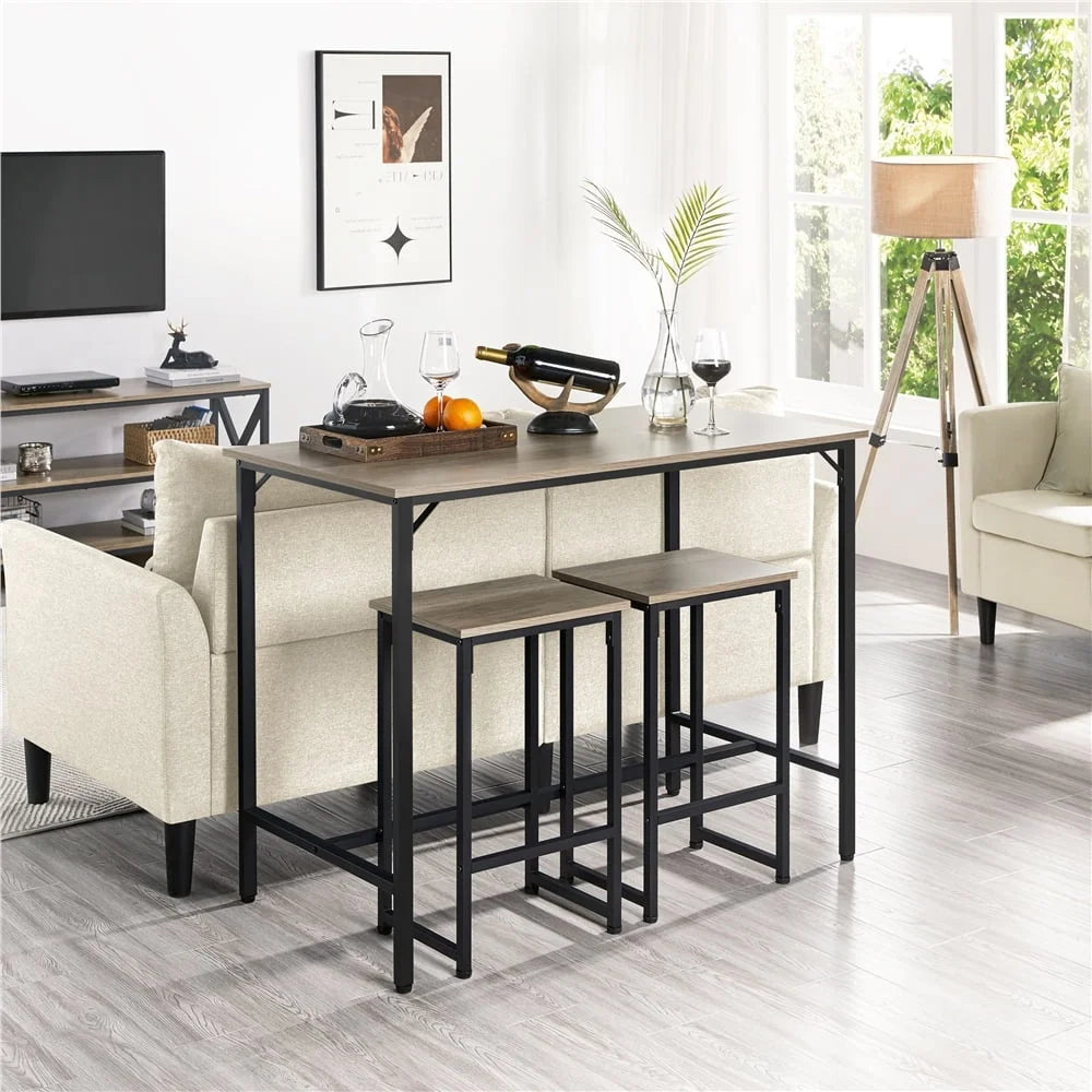 Space Saving Rectangle Dining Set with 2 Stools Kitchen Bar Table Durable Sturdy Design Small Spaces