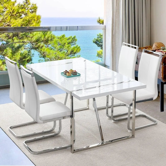 Restaurant Furniture, Modern Metal Frame Dining Room Table Set 4 with Metal Frame For Kitchen, Leather Dining Chairs Dining Set
