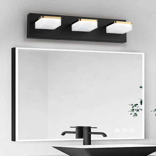 20.5in 3-Light Black and Gold Vanity Light Fixture over Mirror with Dimmable 5500K and 270° Rotatable Head Acrylic Lampshade