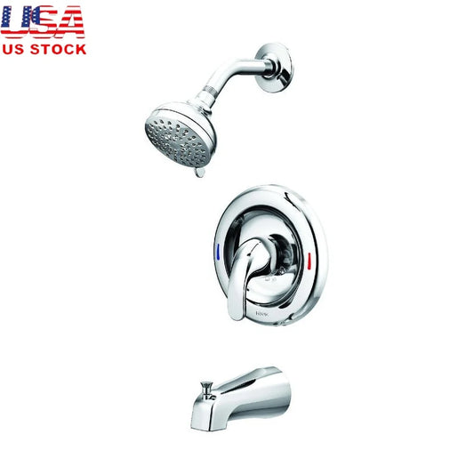 Chrome Shower Valve Trim Kit with Lever and Knob Posi-Temp Pressure Balancing Control Water Conservation Spray Head Tub Spout