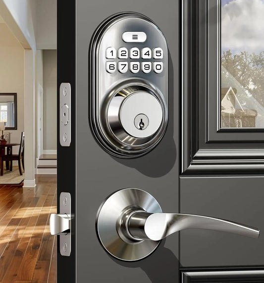 Veise Keyless Entry Door Lock with 2 Lever Handles - Electronic Keypad Deadbolt, Auto Lock, Back Lit & Easy Installation Design