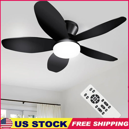 Small Ceiling Fan with Lights Remote Control Low Profile 35 Inch Flush Mount 6 Speed Reversible DC Motor Quiet LED Light Timer