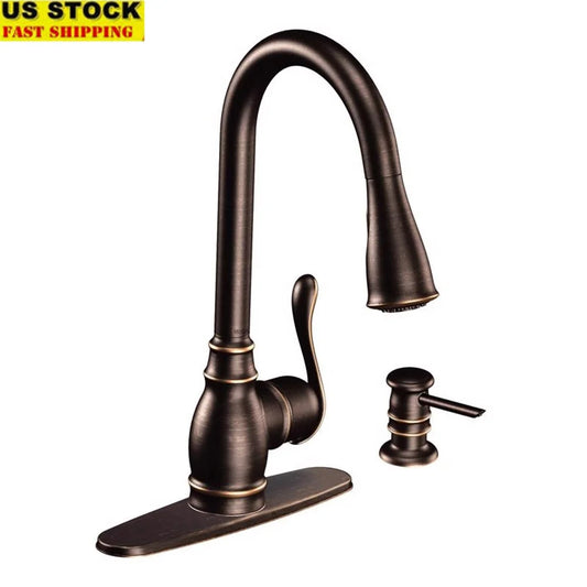 Elegant Bronze Pull-Down Kitchen Faucet Power Clean Technology Reflex System Easy Installation ADA Compliant Flexible Hose