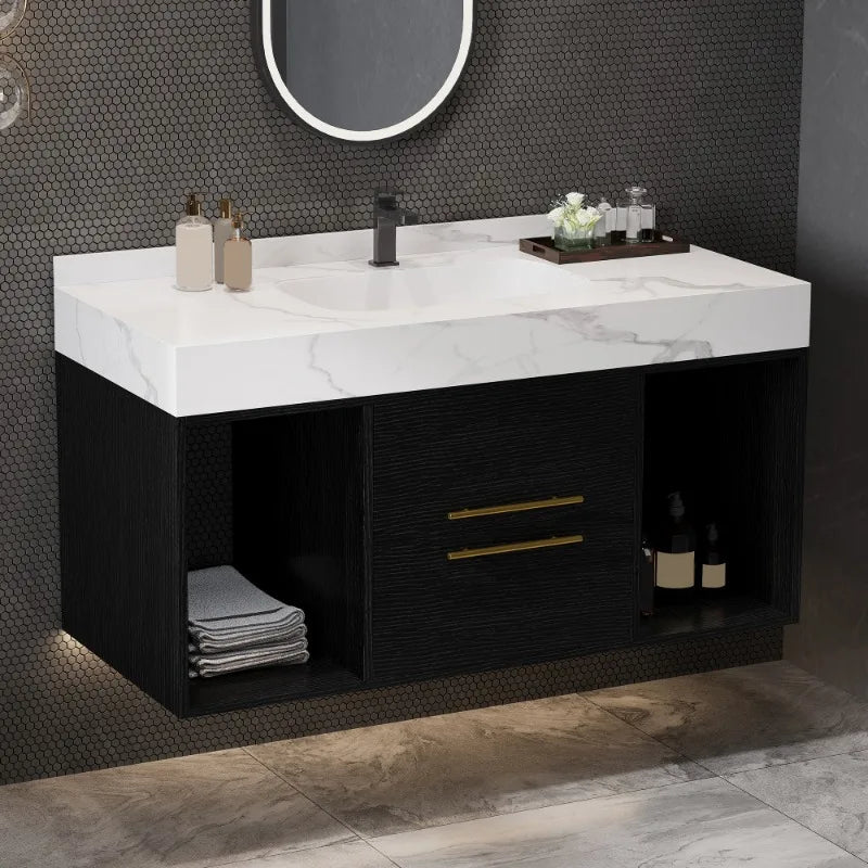 39.4" Bathroom Vanities With Ceramic Sink,Floating Bathroom Vanity,Wall Mounted Storage Cabinet With 2 Drawers