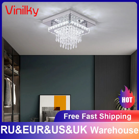 K9 LED Crystal Ceiling Light Living Bedroom Modern Led Stainless Steel Pendant Light Lustres Home Decoration Luxury Ceiling Lamp