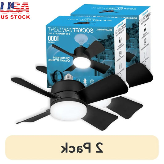 Socket Fan Light 15.4 Inch LED Ceiling Fan with Remote Control 1000 Lumens Dimmable Light Easy Installation Energy Efficient