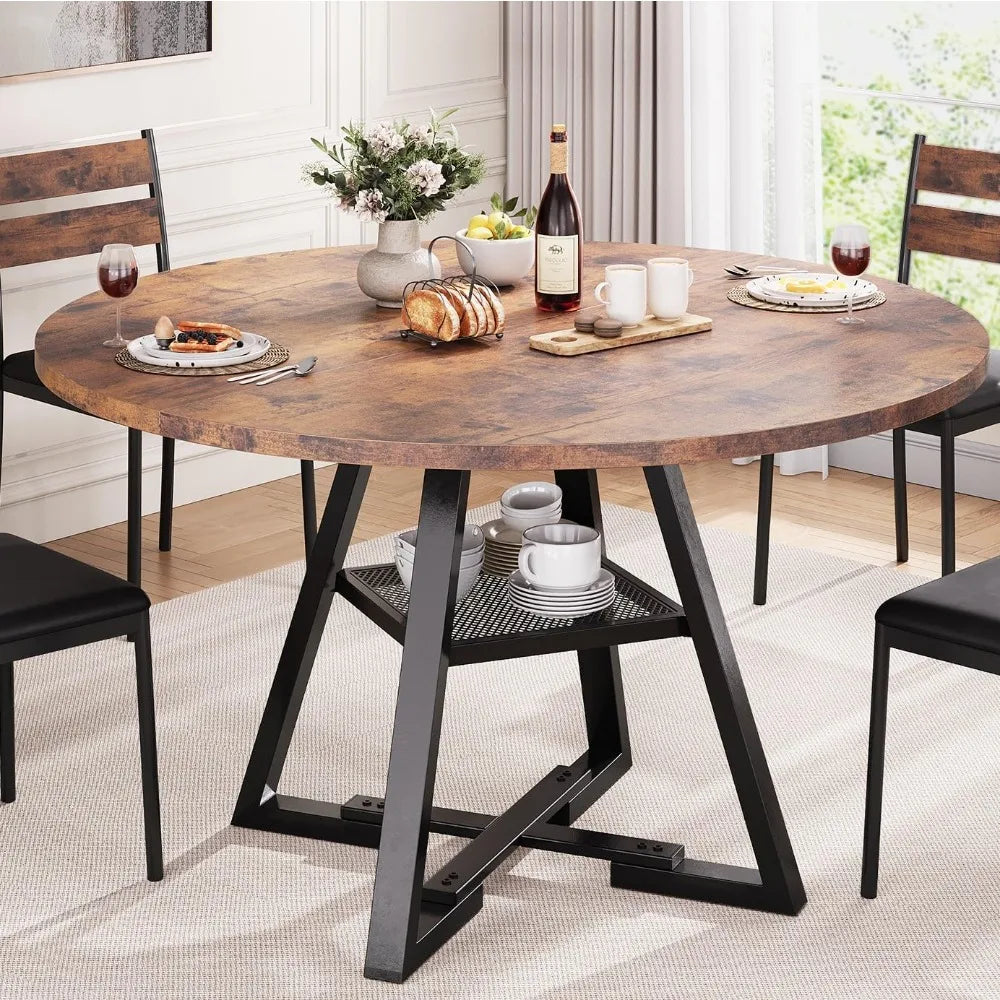 Round Dining Table for 4,Kitchen Dining Room Circle Dinner Pedestal Table,Space Saving Wood Kitchen & Dining Room Furniture