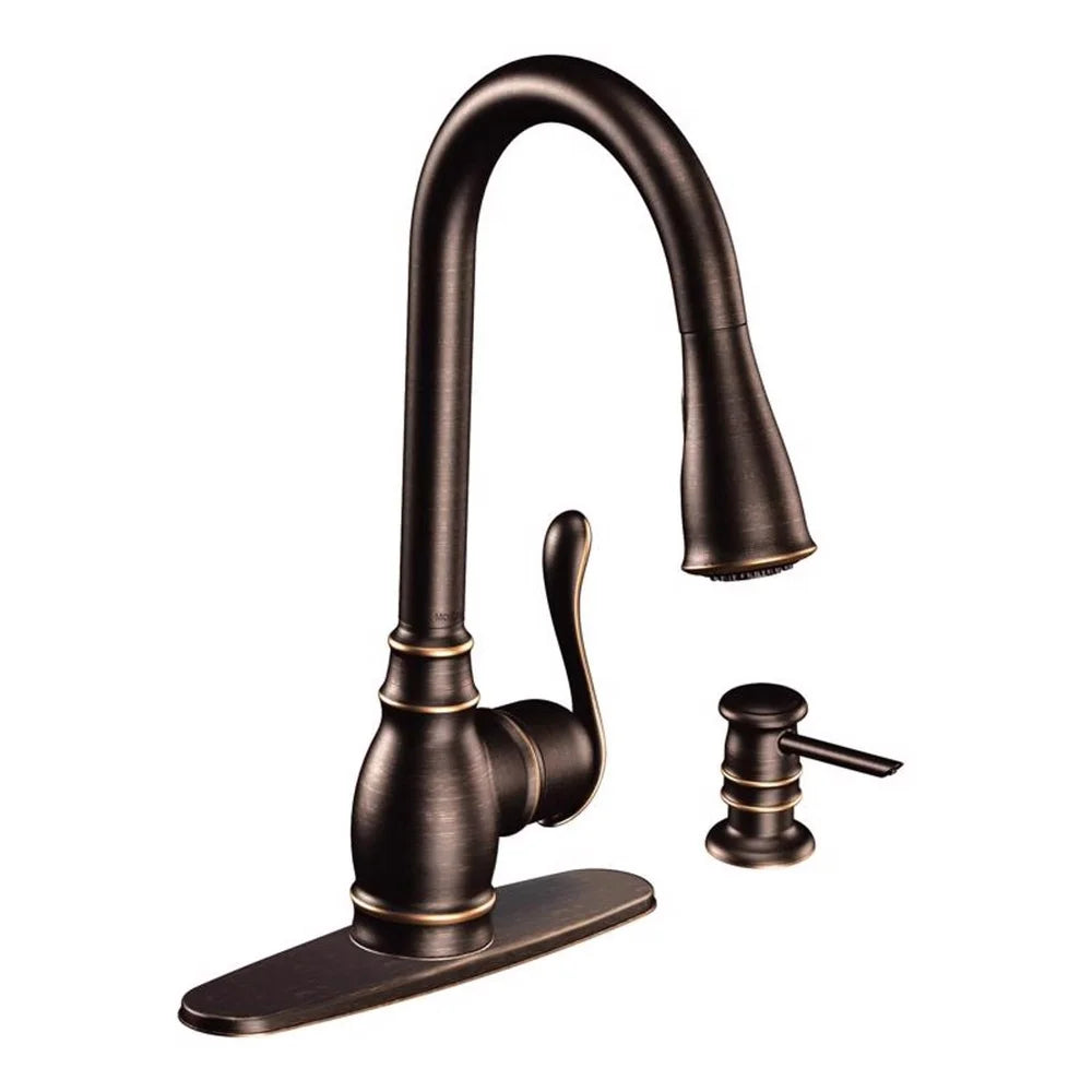 Elegant Bronze Pull-Down Kitchen Faucet Power Clean Technology Reflex System Easy Installation ADA Compliant Flexible Hose