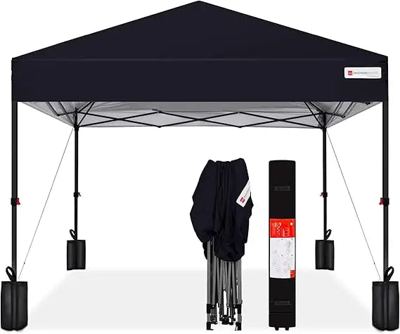 12x12ft 1-Person Setup Pop Up Canopy Tent Instant Portable Shelter w/ 1-Button Push, Case, 4 Weight Bags - Navy Blue