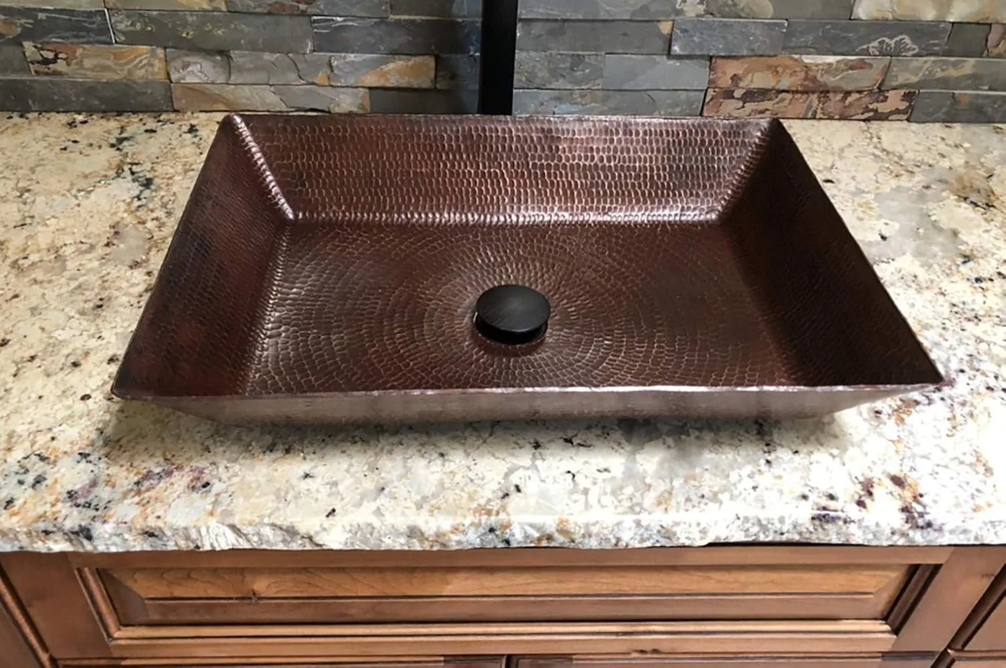VREC2014DB 20-Inch Rectangle Vessel Hammered Copper Sink
