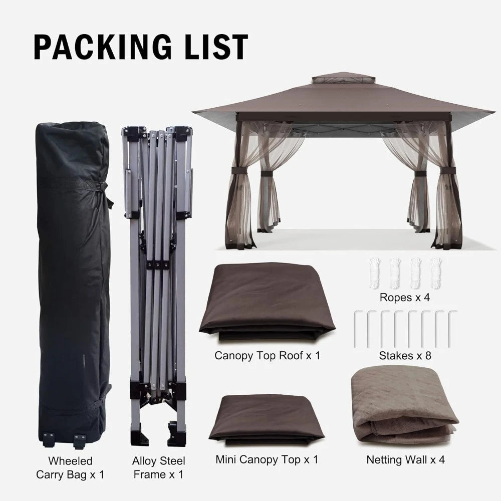 13x13 Outdoor Patio Gazebo with Mosquito Nettings - Double Roof Pop Up Canopy Tent with Wheeled Carry Bag, UV resistant Pergola