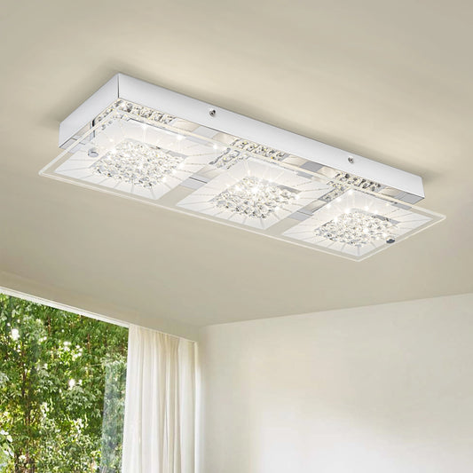Modern LED Ceiling Lights Flush Mount 18.8in Light Fixtures Ceiling Mount for Living Room 4000K Crystal Ceiling Light