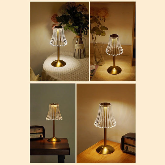 Metal Cordless Bedside Lamp Crystal Table Lamp Rechargeable 3 Color Modes Cordless Table Lamp for Living Room Restaurant Outdoor