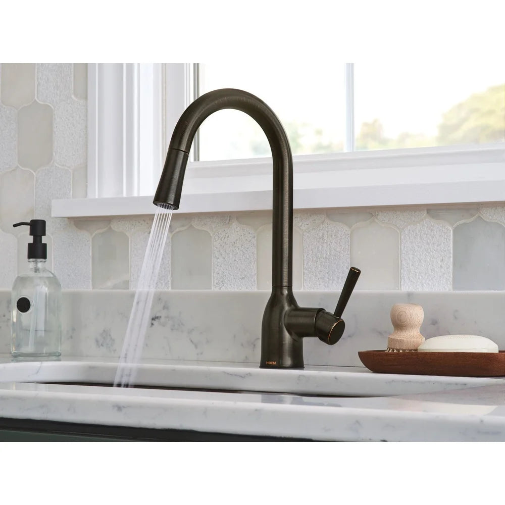 Single Hole Pull Down Kitchen Faucet Zinc Construction 360 Degree Swivel Spout 2 Spray Functions Easy Installation ADA Compliant
