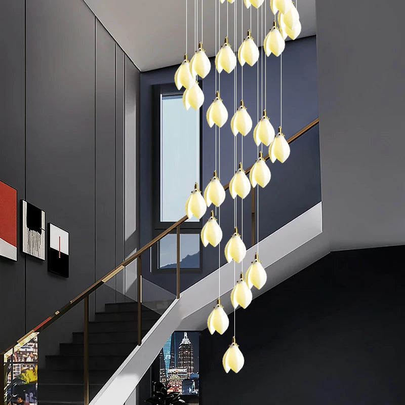 Modern Luxury Chandelier Staircase Duplex Loft Chandelier Lighting Villa Stair Pendant Light Minimalist Ceramic Hanging Lamp