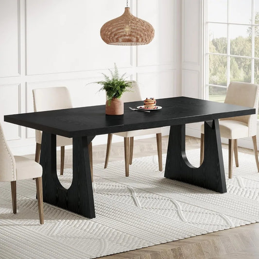 Large Dining Table for 6-8 People, 70.9-Inch Modern Kitchen Table for Dinner with Black Wooden Legs, Rectangular Kitchen Dining