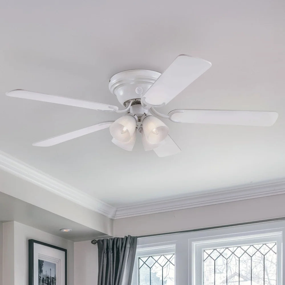 Indoor 52 Inch Reversible Blade Ceiling Fan with Light Kit Dimmable Energy Efficient LED Bulbs Frosted Glass Shades