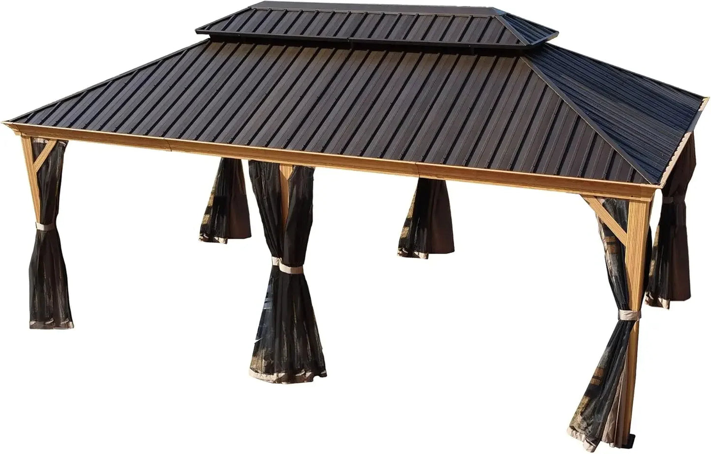 12’x12’ Hardtop Gazebo, Outdoor Permanent Metal Pavilion with Netting for Patio, Deck and Lawn (12ft x 12ft)