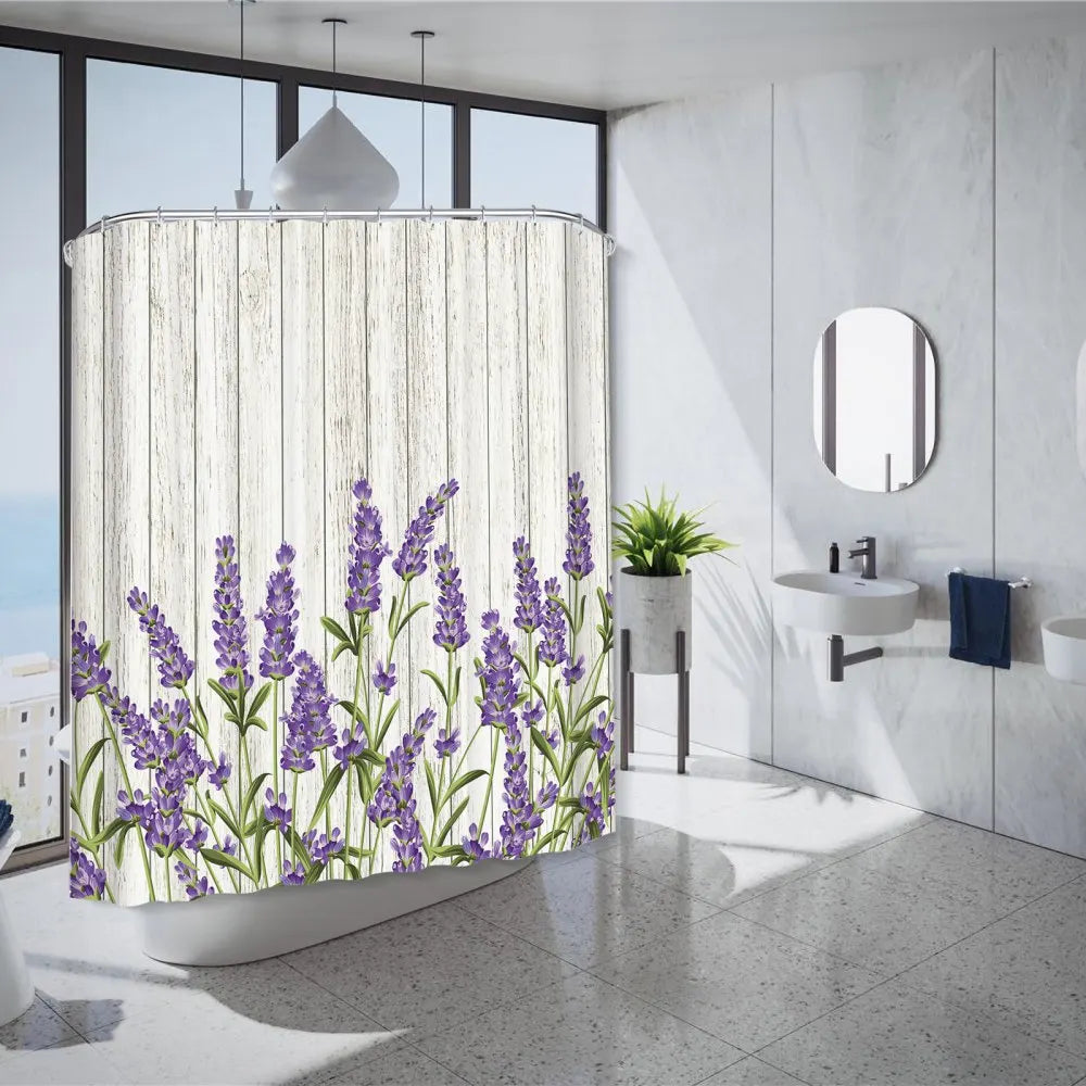 Lavender Shower Curtain Watercolour Art Painting Creative Polyester Bath Curtains Bathroom Decor With Hooks Bathroom Accessories